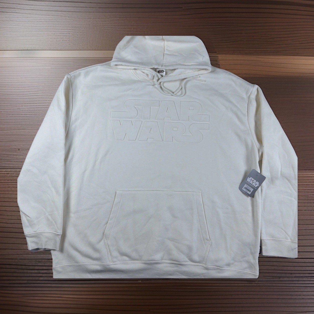 Disney Star Wars Embossed Logo Hoodie Cream Off-White Pullover Sweatshirt 2XL