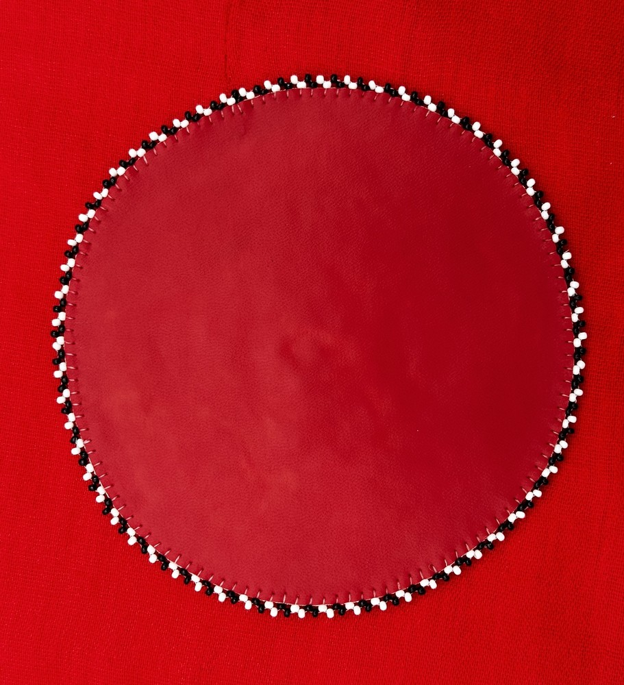 Handmade beaded 5 inch Thunderbird White Red rosette
