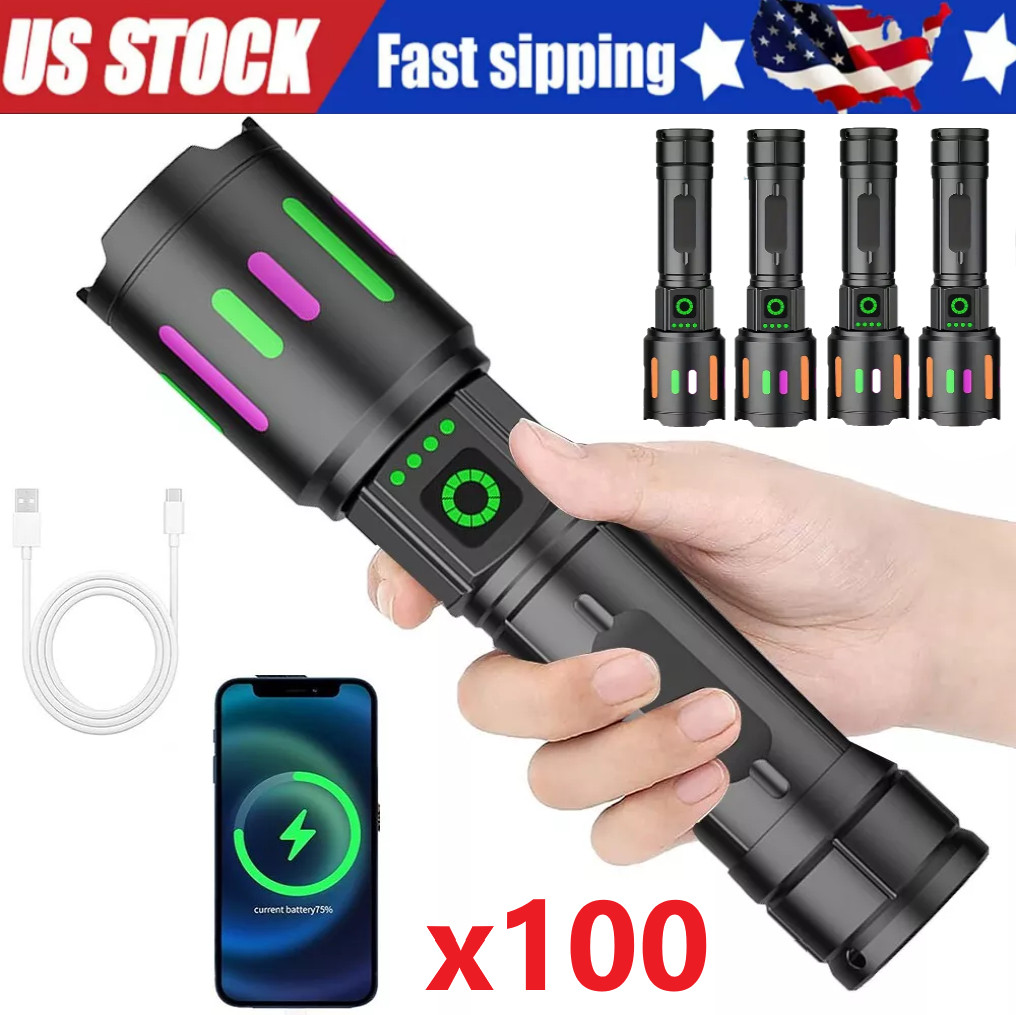 350000000 Lumen Super Bright LED Tactical Flashlight Rechargeable LED Work Light