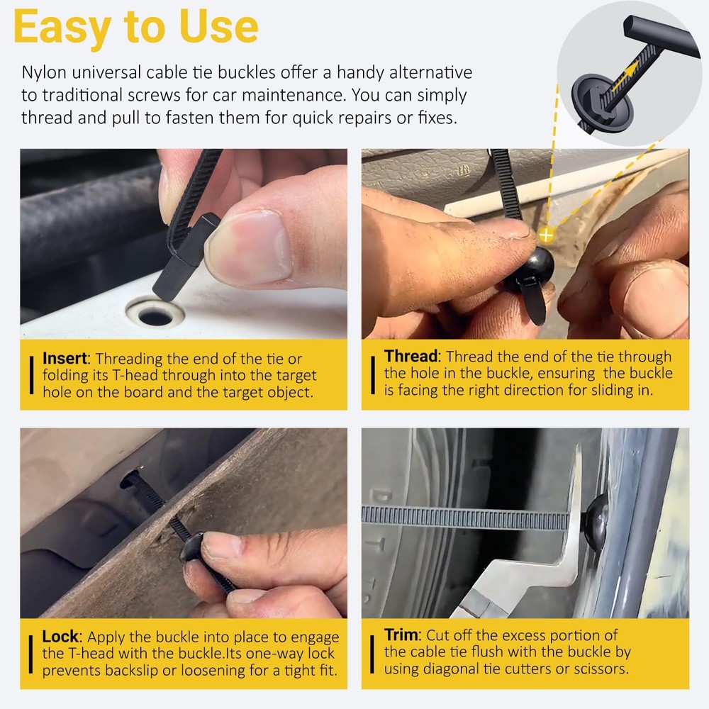 Aymier 160Pcs Upgraded Double-Side Teeth Self-Locking Nylon Universal Black