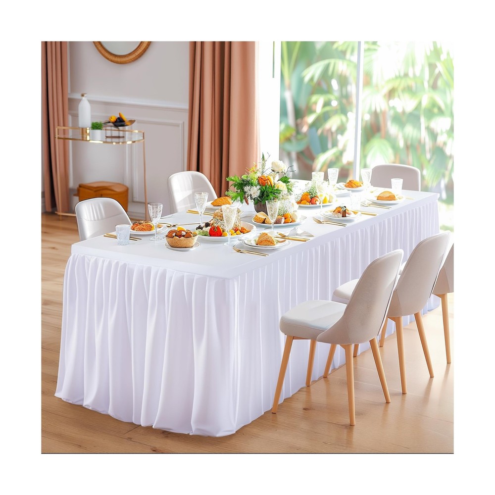 6 Pack White Rectangle Table Clothes for 8 Foot Tables, Polyester Fitted Tabl...