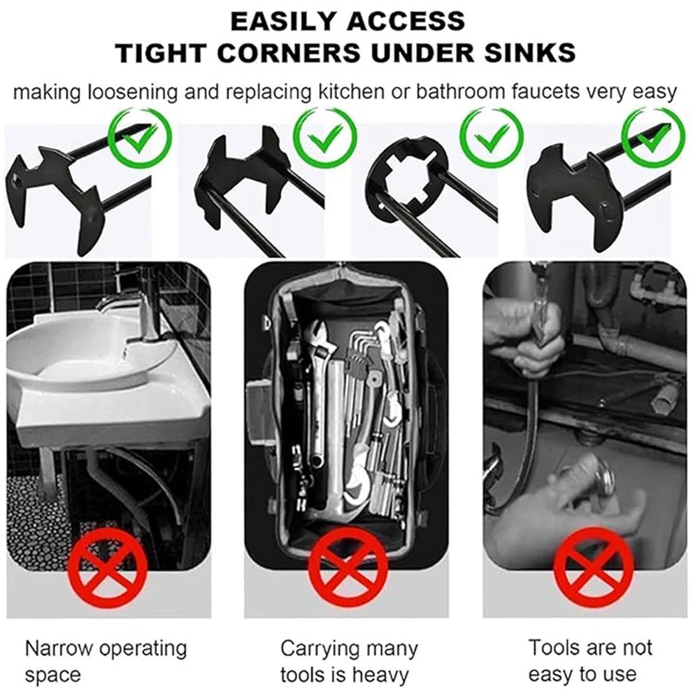 Multifunctional Sink Wrench Set, 2-Pack Basin and Faucet Wrench Tool with Fou...