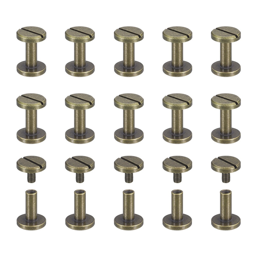 30Pack Brass Chicago Screws, 10x10mm Post Nail Stud Rivets, Bronze
