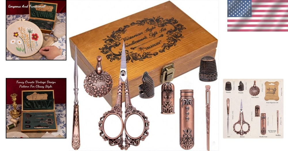 Elegant Antique Victorian Needlework Scissors Set with Complete Accessories