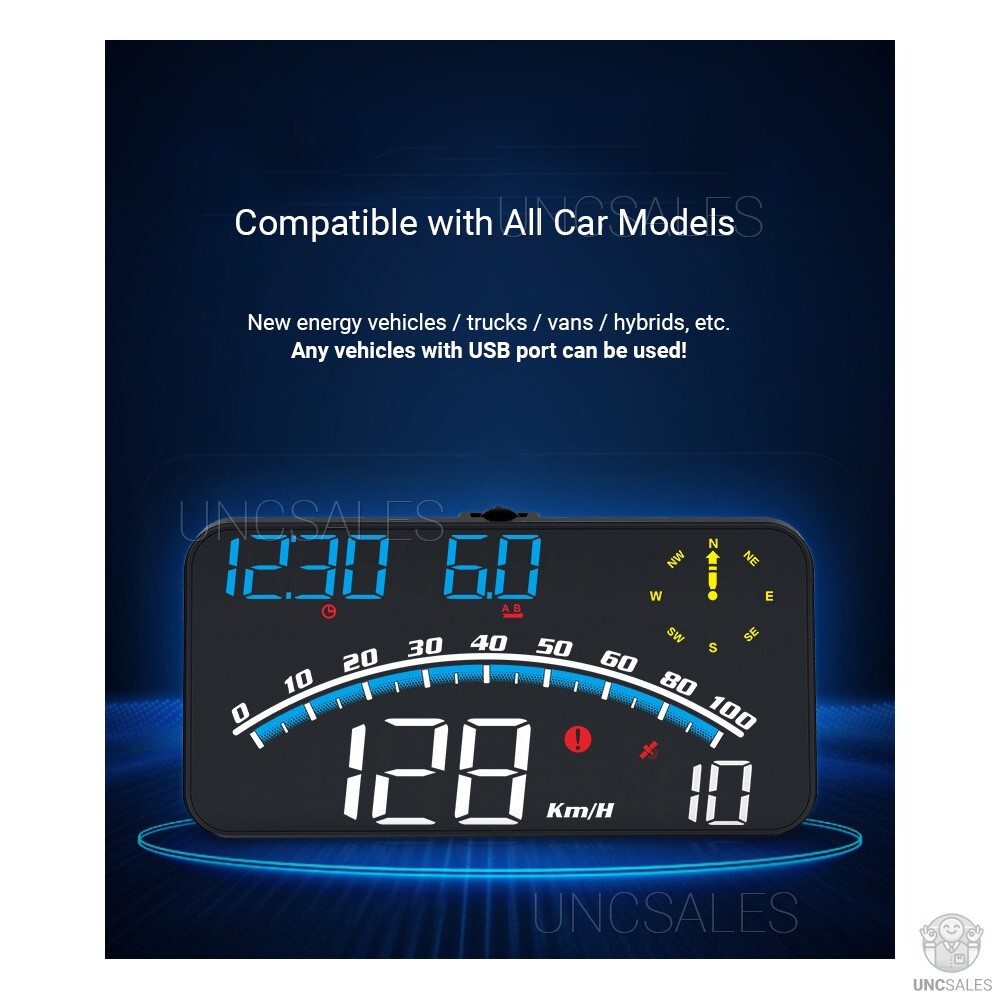 Digital Speedometer Universal GPS Car HUD Head Up Display MPH Overspeed Alarm 5"