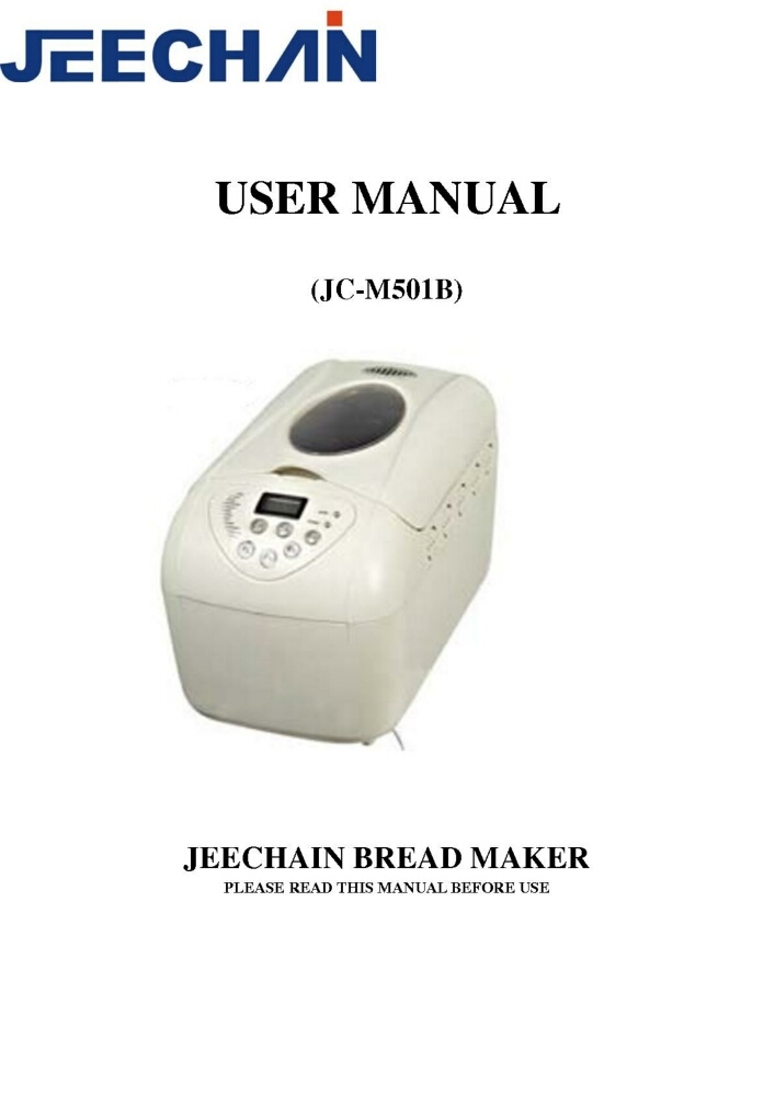 Jeechain JC-501B Bread Machine Owners Manual