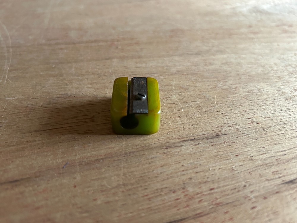 Green Bakelite Pencil Sharpener Catalin Swirled Small School Vintage Rectangle
