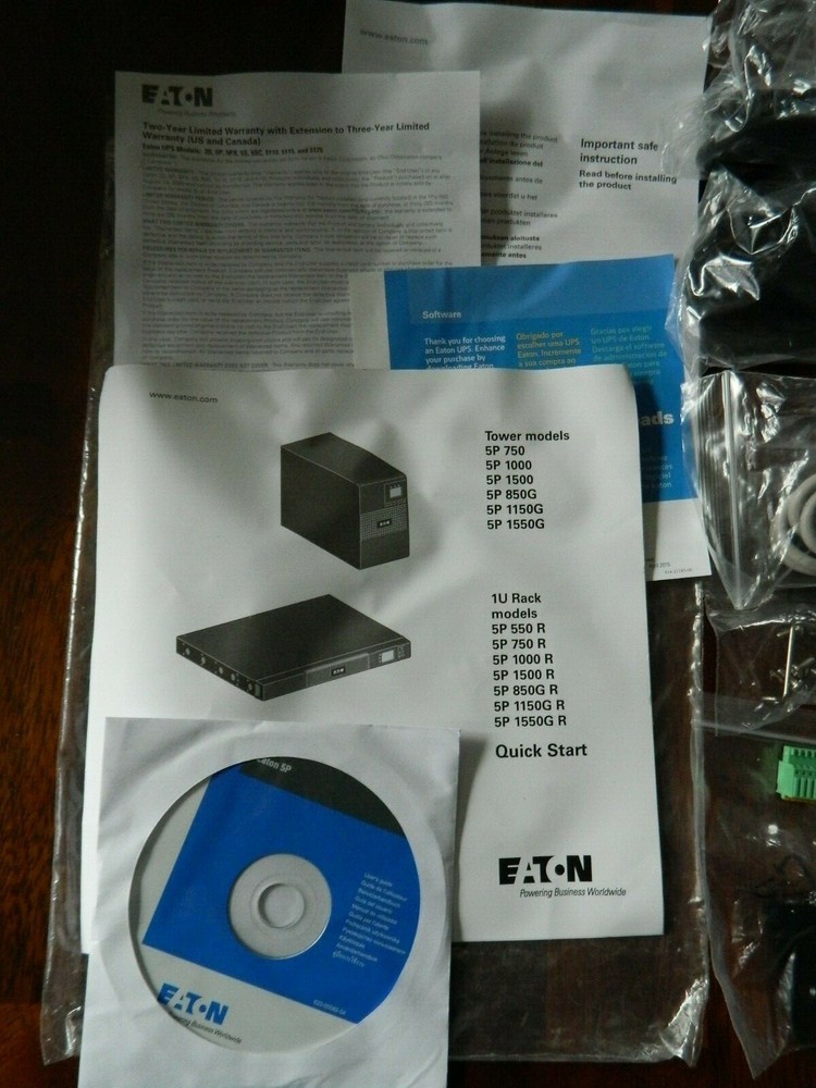 Eaton 5P UPS Power + Serial + USB Cables Users Guide CD Rom Brackets and More