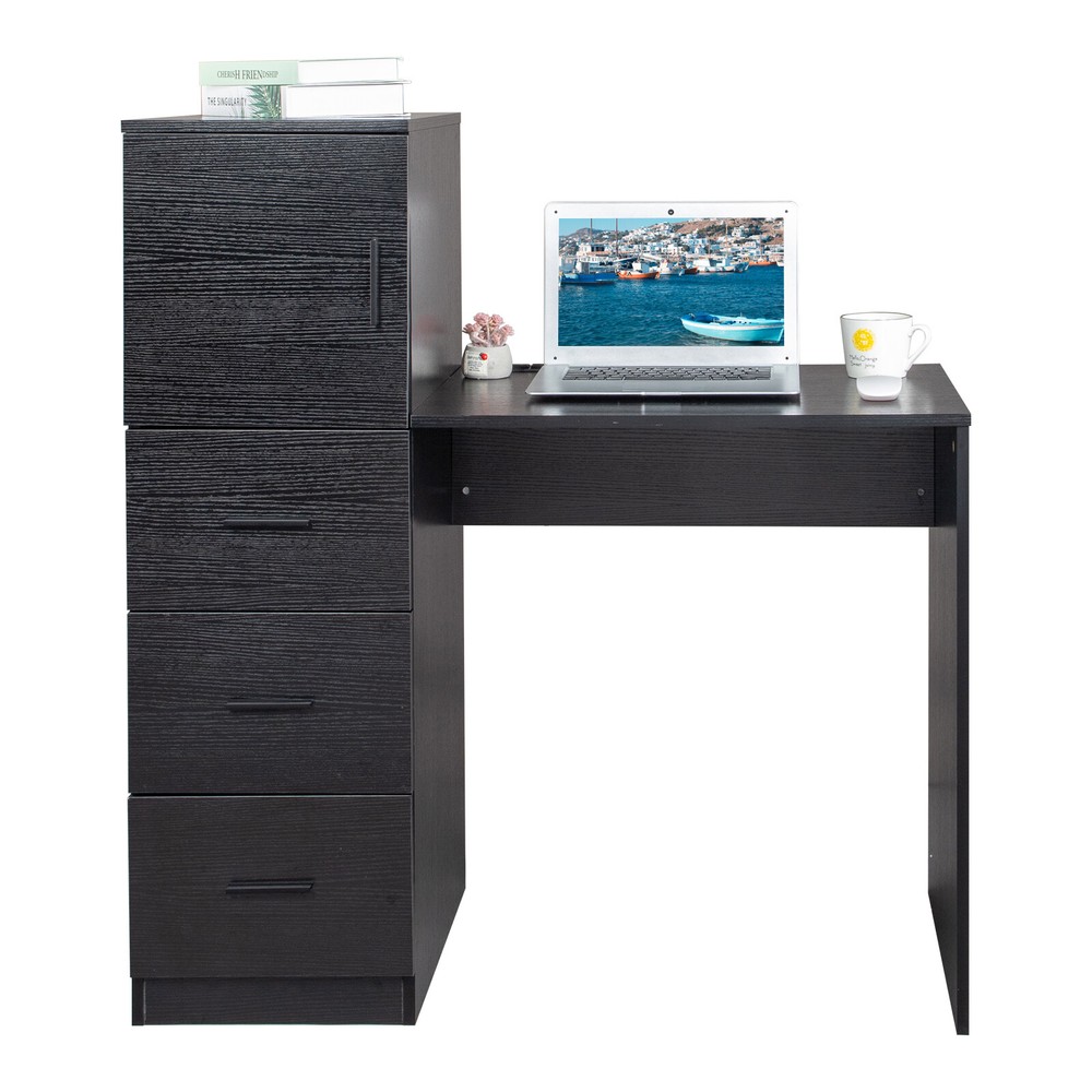 Black embossed melamine particleboard computer desk with 2 power sockets