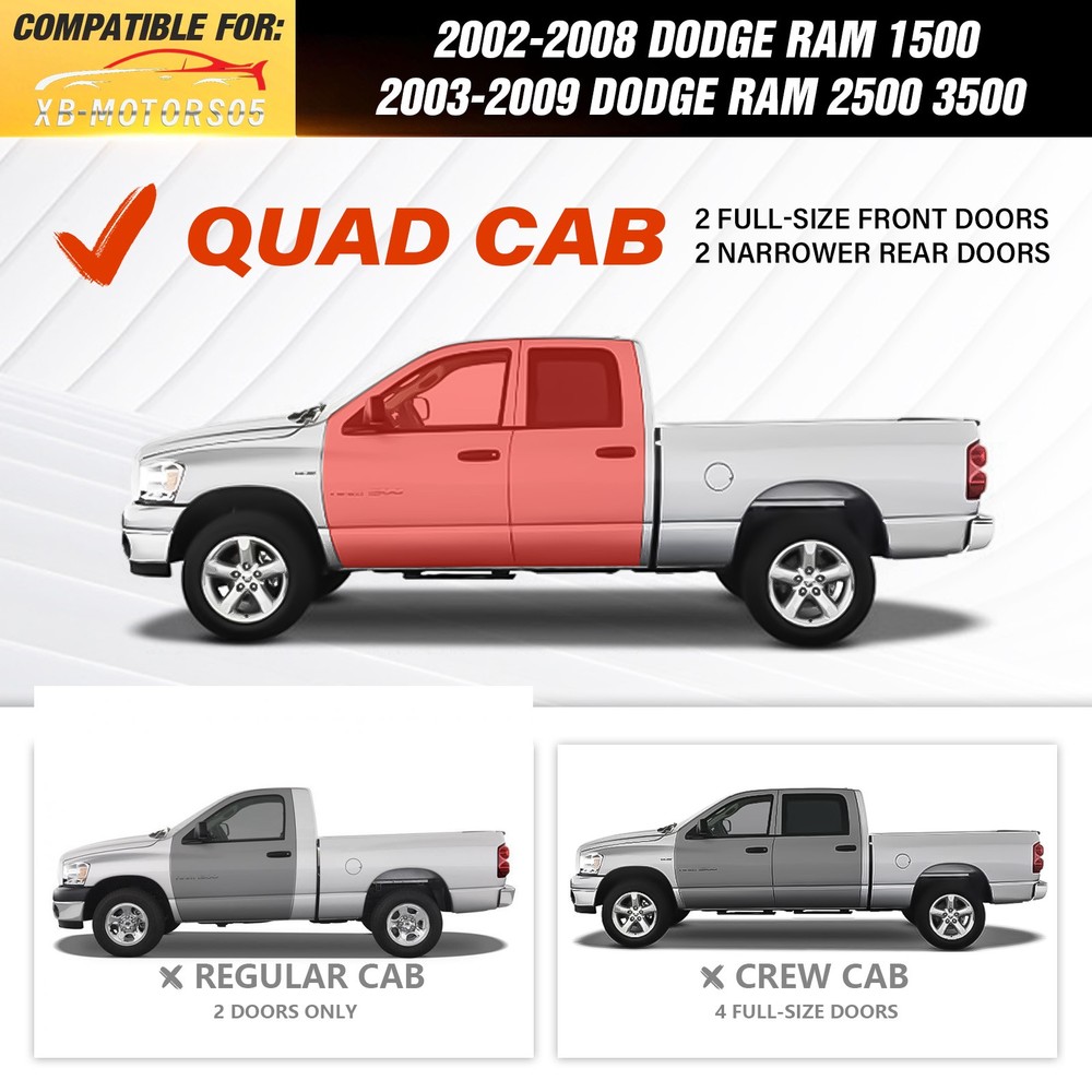 For Ram 1500 Double/ExtendedCab 2002-2008 3- Raised Steps Side Running Boards