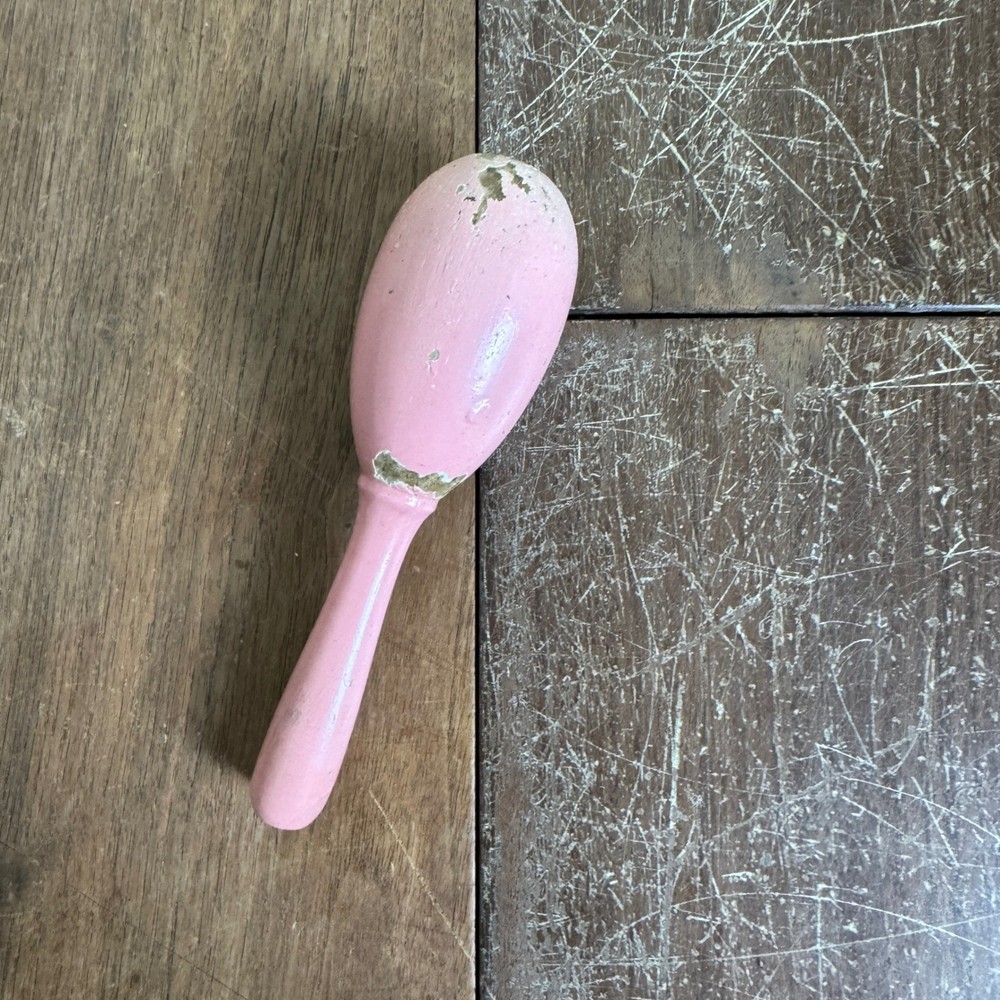 Antique Vintage Solid Wood Pink Chippy Paint Darning Egg