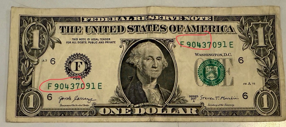 FRN One Dollar Error Ink Drop 2017