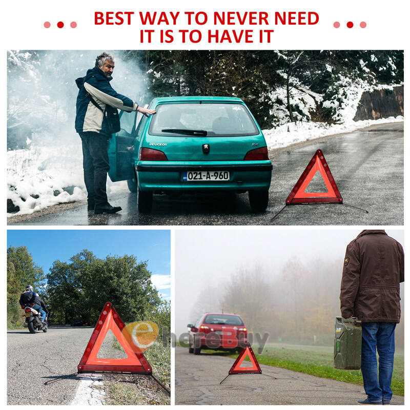 3 Pack Car Emergency Warning Triangles, Reflective Roadside Safety Triangle Kit