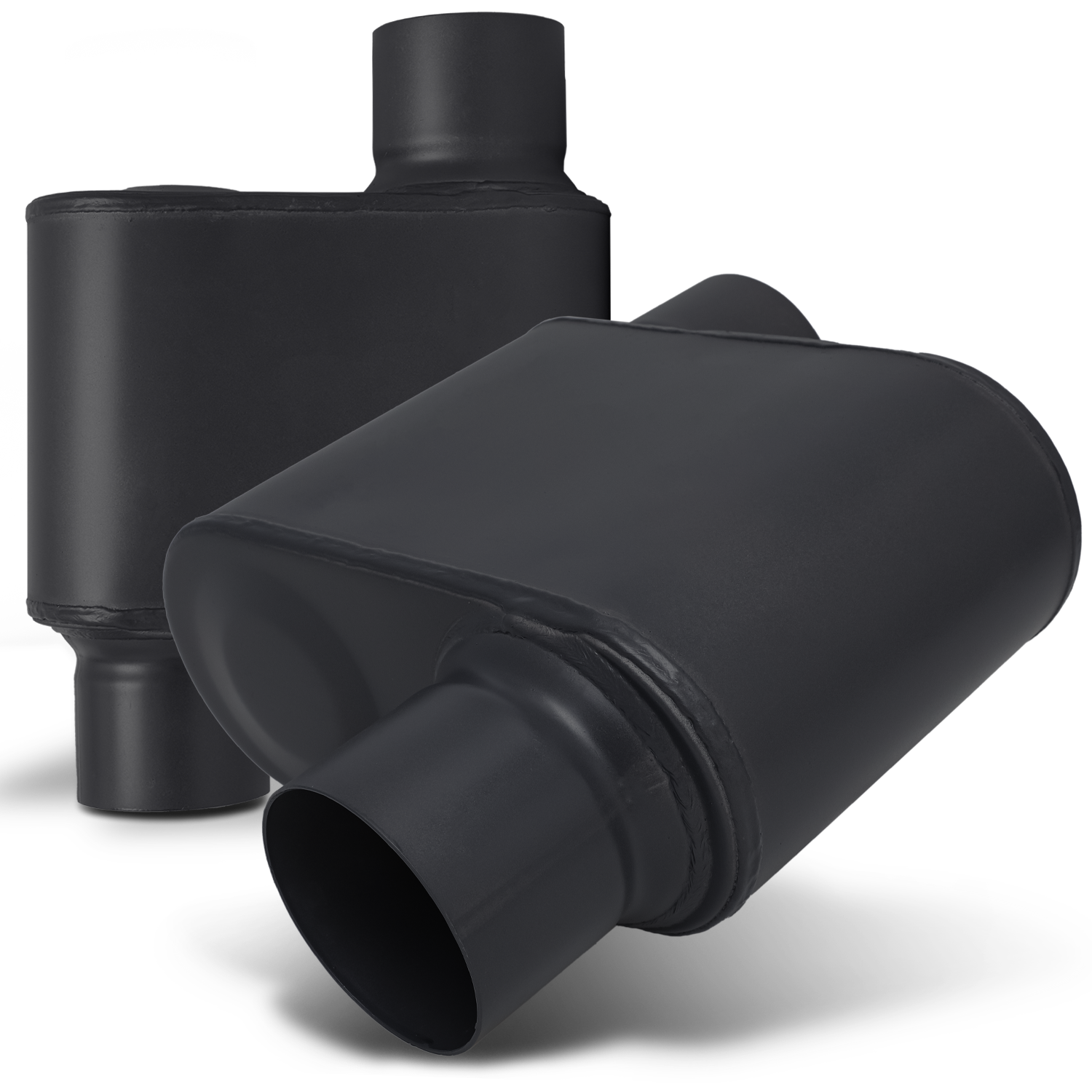 2 Pcs Black 2.25" Offset Inlet/Outlet Race Performance Chambered Exhaust Muffler