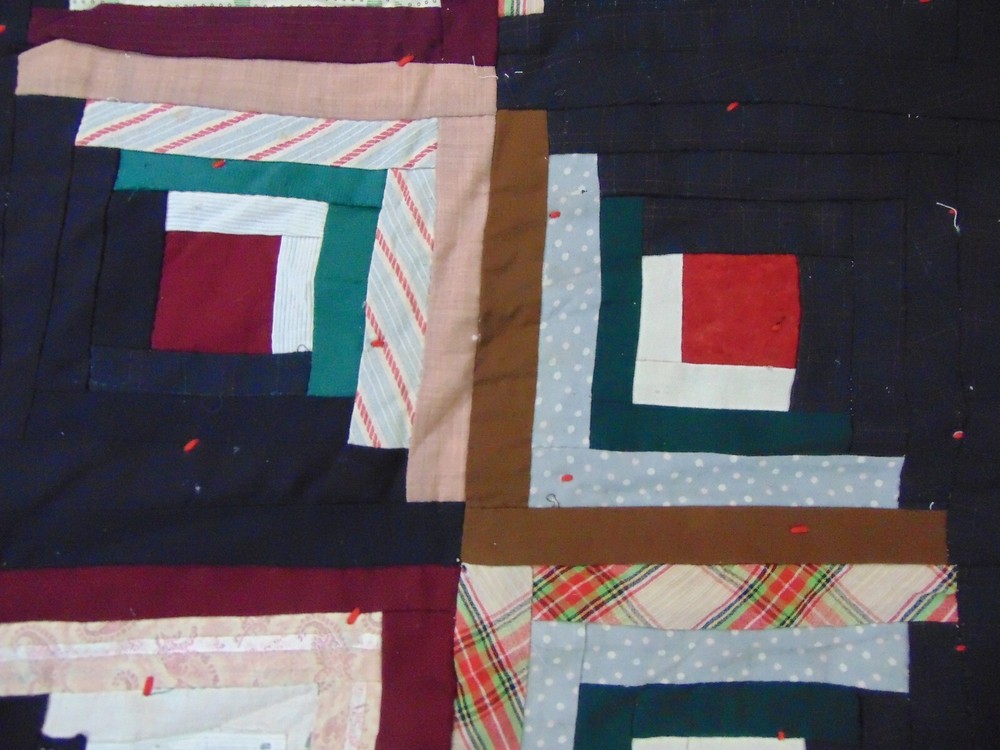 1900s Quilt-LOG CABIN Pattern-52x83-Wool-Pattern in a Pattern Type-HANDSOME-SALE