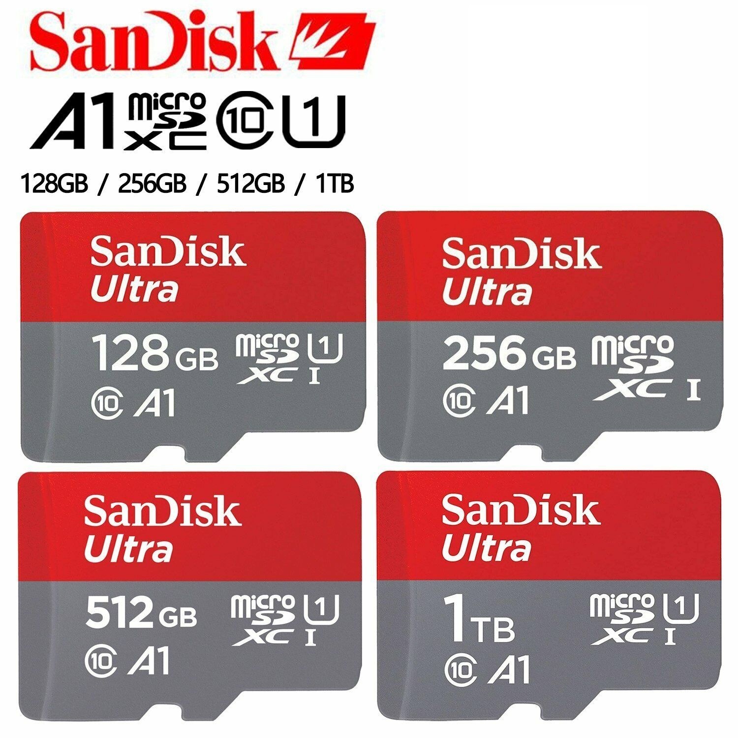 SanDisk Ultra 128GB 256GB 512GB 1TB 1.5TB Micro SD Micro SDXC A1 C10 Memory Card