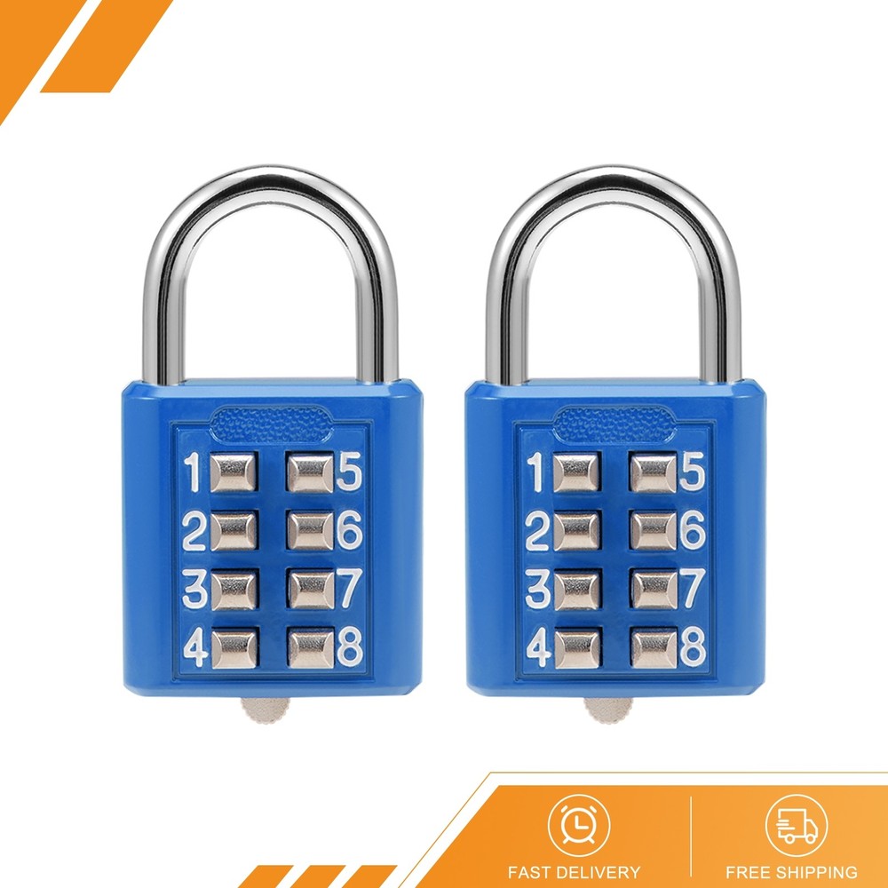 2Pack 8-Digit Combination Padlock Push Button Lock for Locker Cabinet Blue