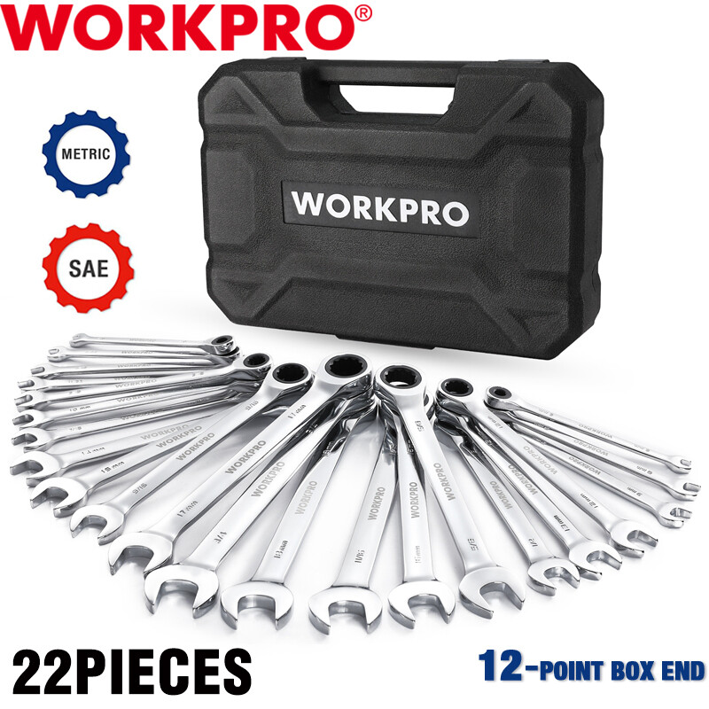WORKPRO 22PCS Ratcheting Combination Wrench Set 12Point Combo Ratchet Wrench Set