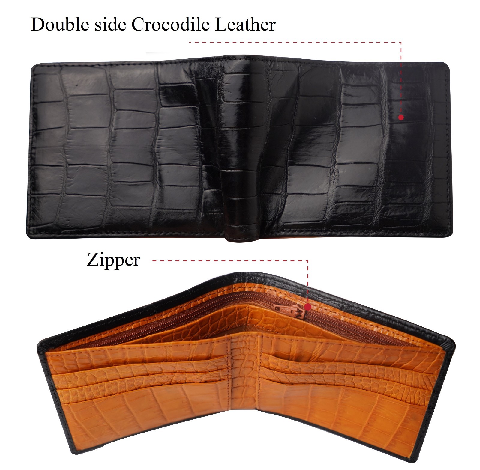 Black/Orange Leather Bifold Wallet Handmade RFID Blocking