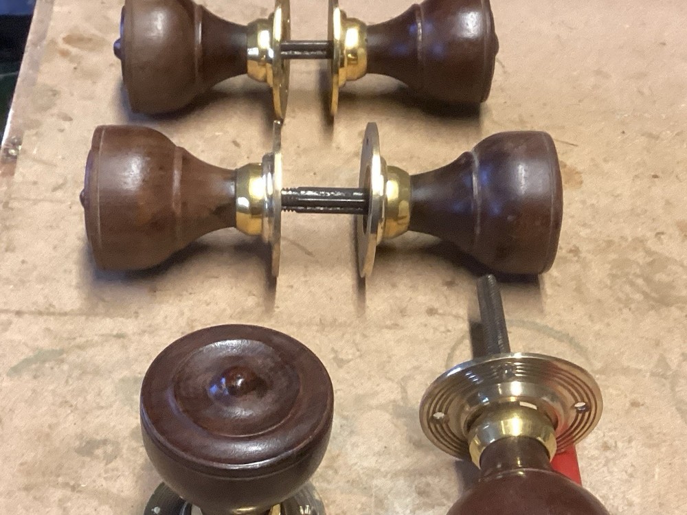 RECLAIMED BRASS AND WOOD DOOR KNOBS PAIR