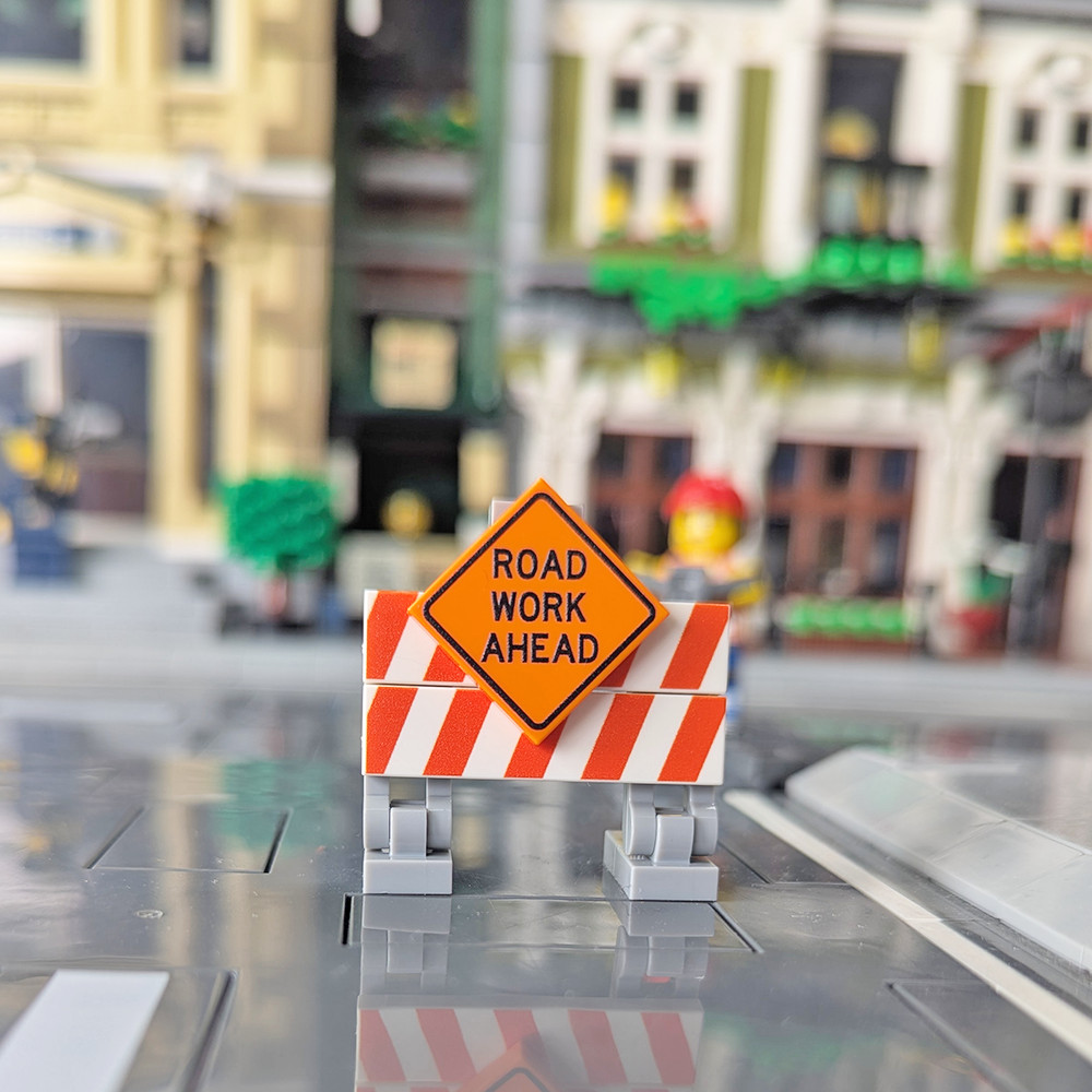 Construction Barrier - Road Work Ahead - Minfig Scale - Custom Printed - MOC