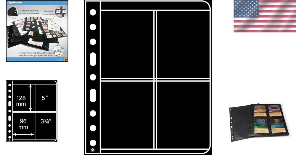 Black Vario Stamp Sheets - 2 Divided Pockets for Organized Collections