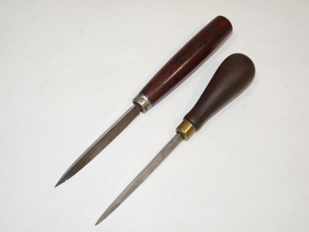 2 Vintage Triangular Scrapper / Burnishers Wood Handles