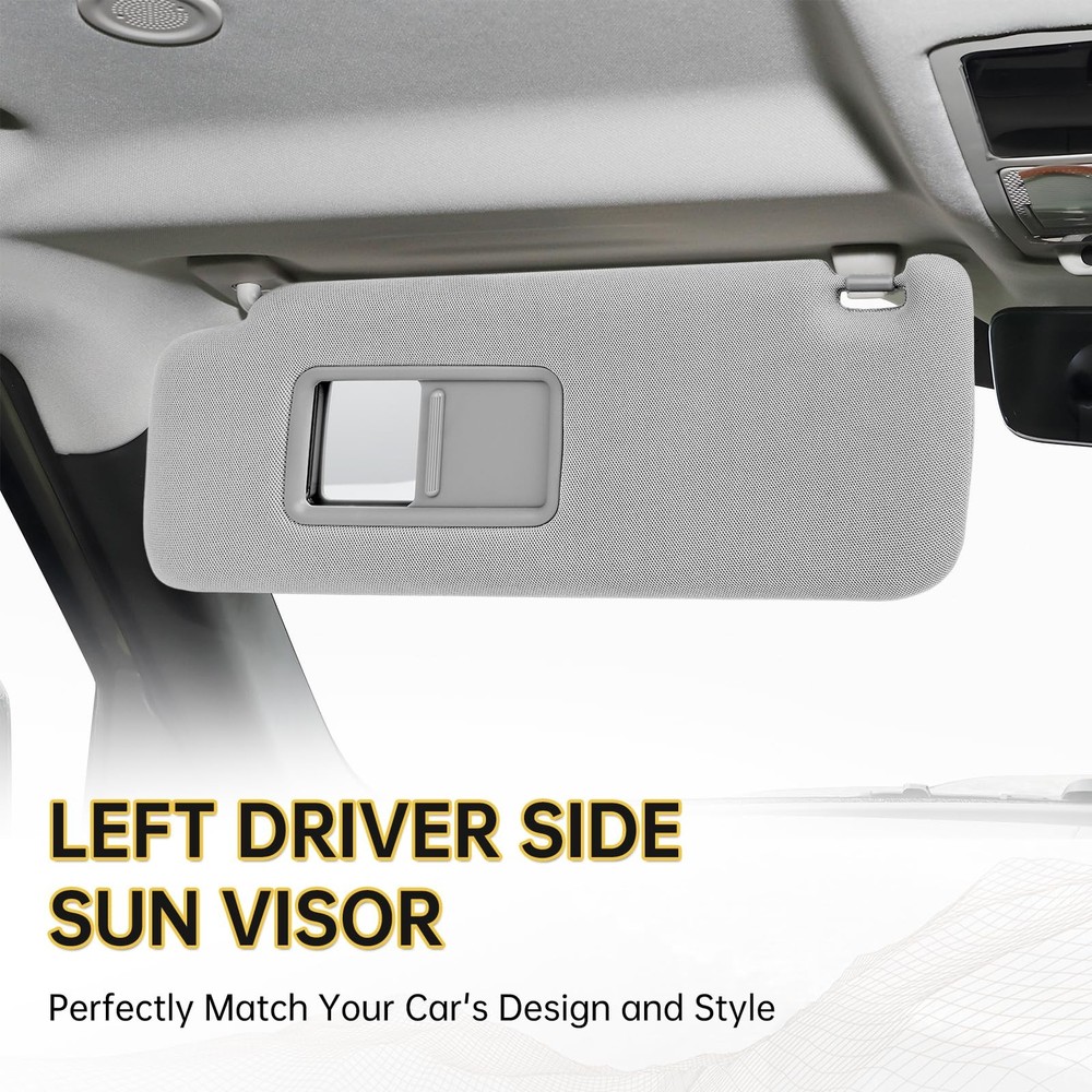 Left Driver Side Sun Visor with Vanity Light Compatible Side, Grey