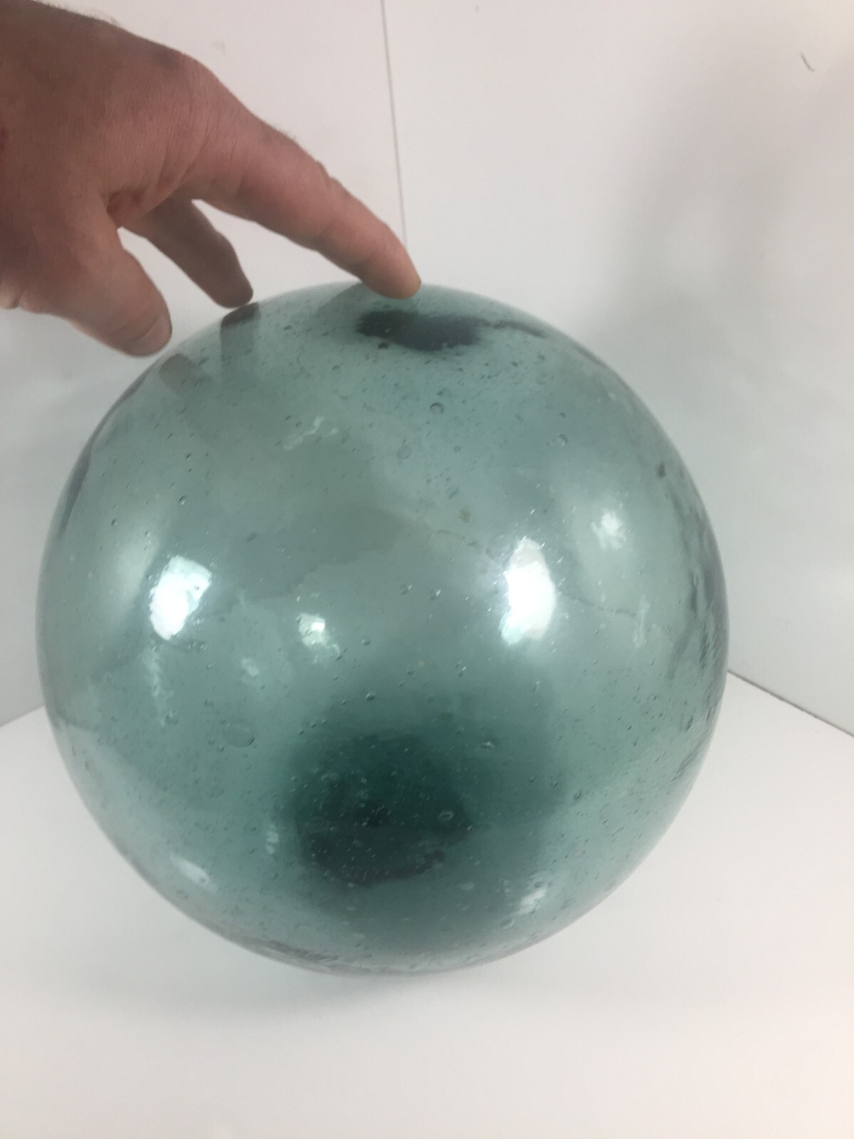 Antique Japanese Glass Extra Large 33" Circumference Fishing Float Blue Green