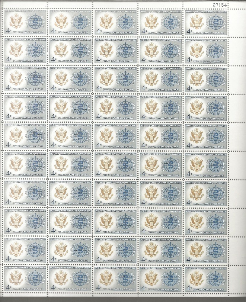 1962 Malaria Issue Full Sheet Scott 1194