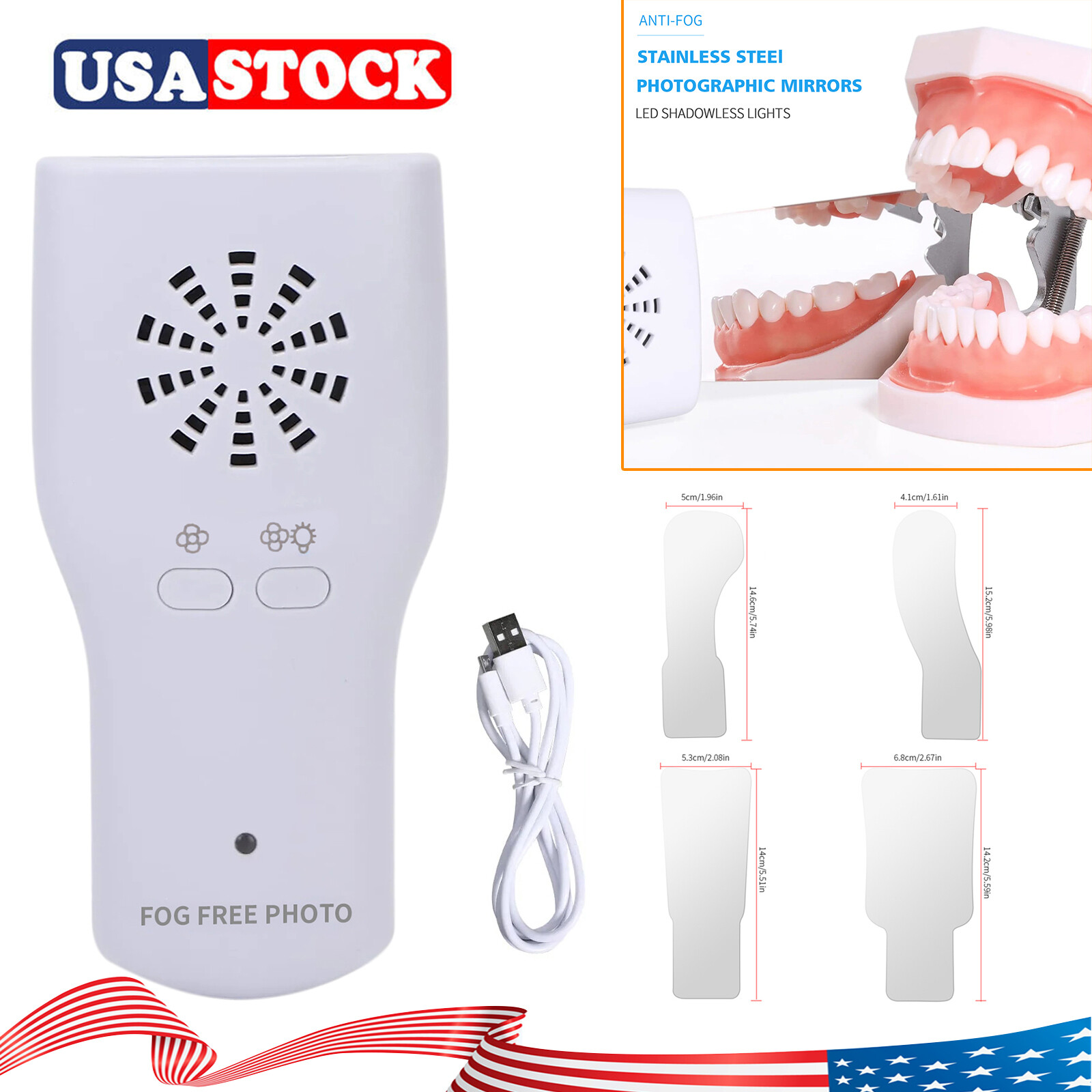 Dental Occlusal Mirror Fog Free LED Intra Oral Photo System Reflector 4*Mirror
