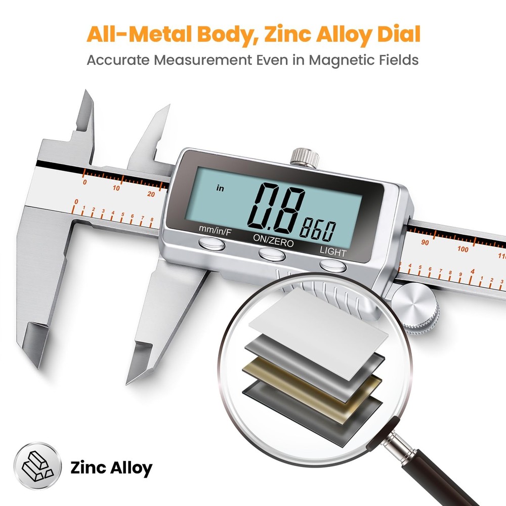 Digital Caliper, Rechargeable Caliper Measuring Tool with Backlight LCD Scree...