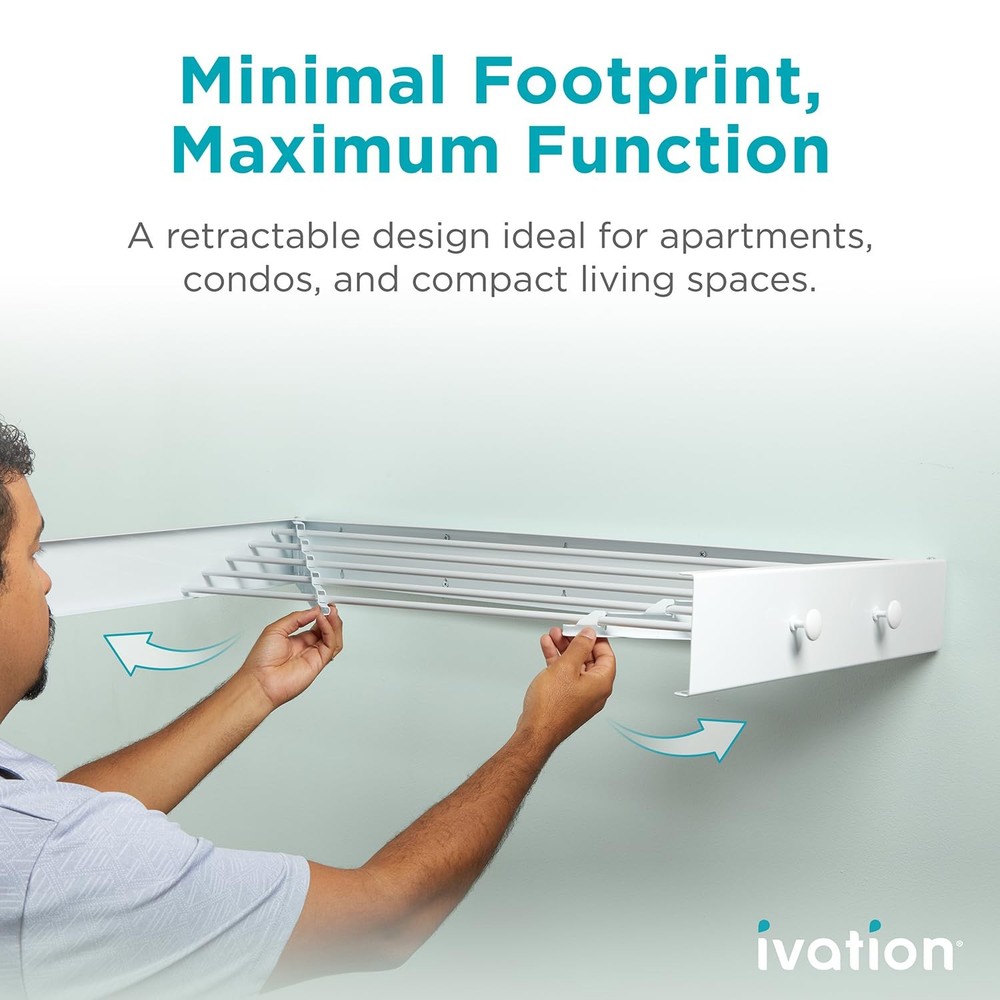 Ivation Retractable Wall Mounted Clothes Drying Rack - 40" Foldable Drying Rack