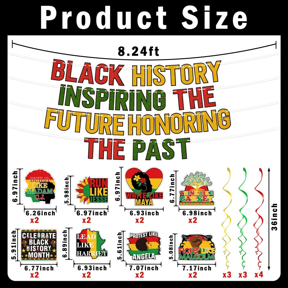 27PCS Black History Month Decorations Banner Hanging Swirls Kit African Ameri...