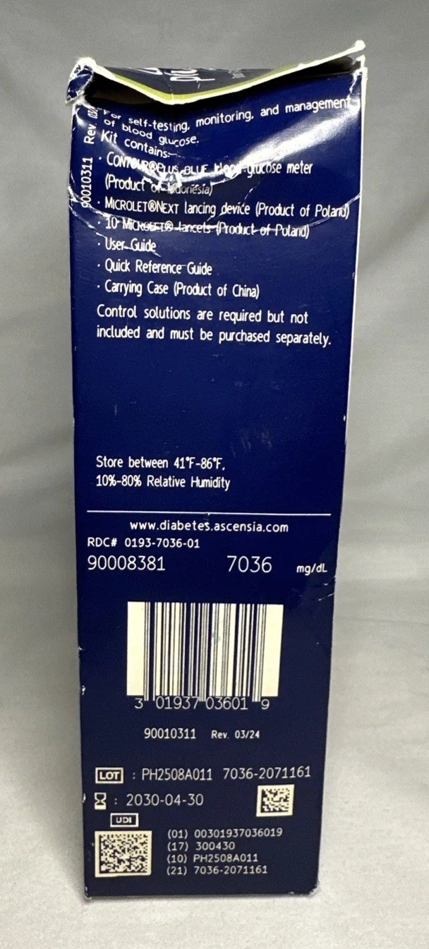 Contour Plus Blue Blood Glucose Monitoring System Diabetes Sugar *Damaged Box*