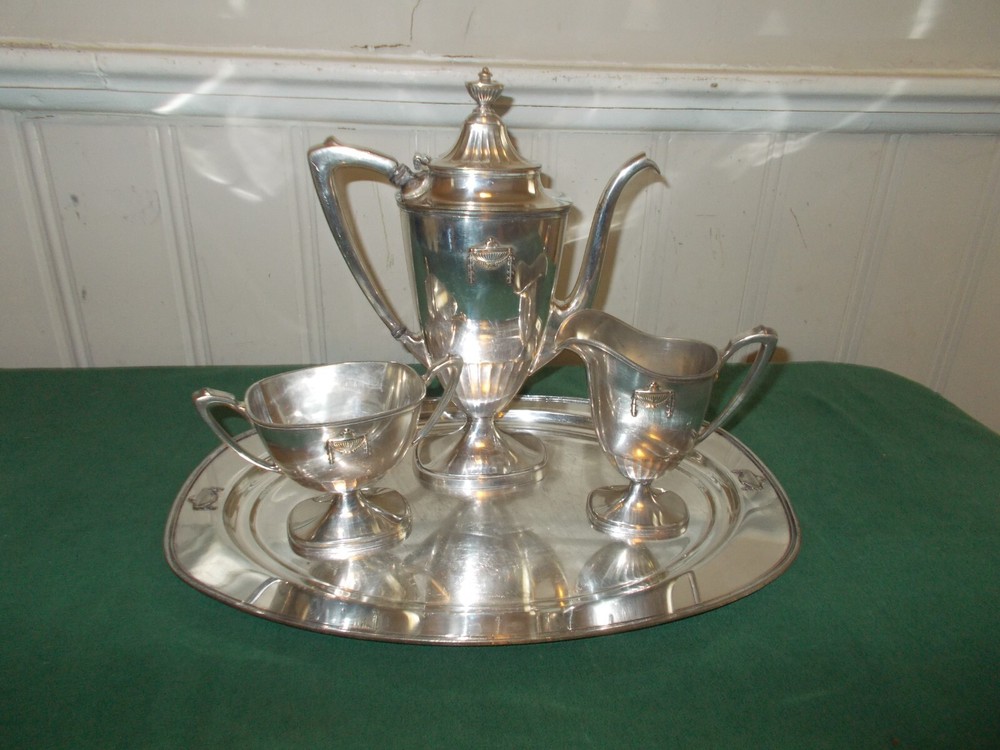 ANTIQUE SILVER PLATED WALLACE BUCKINGHAM TEA/COFFEE SET WITH PLATTER
