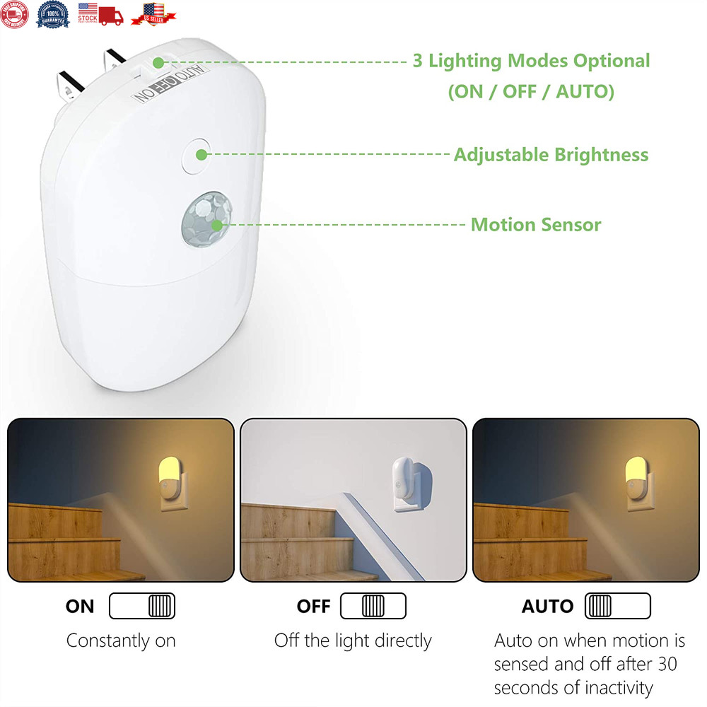 Plug In Motion Activated Detector Sensor LED Indoor Night Light Electrical