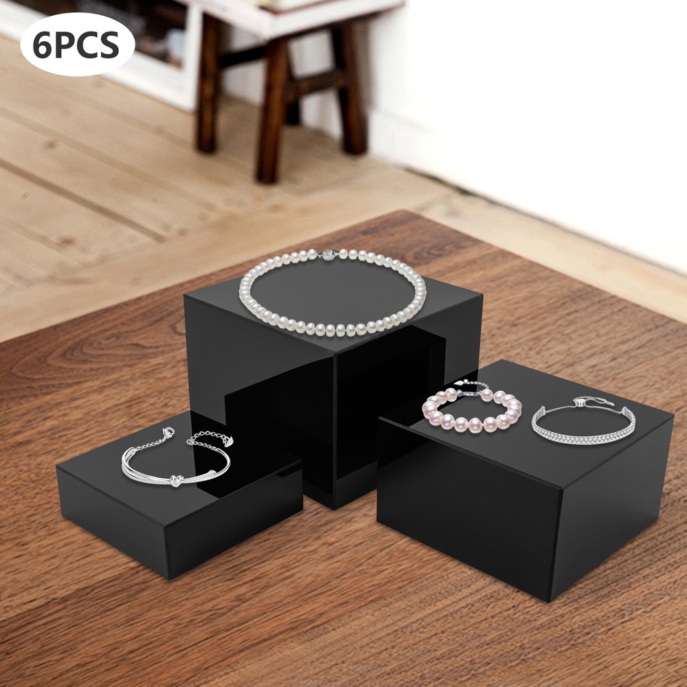 6Pcs Acrylic Display Risers Acrylic Boxes Acrylic Display Nesting Cubes Black