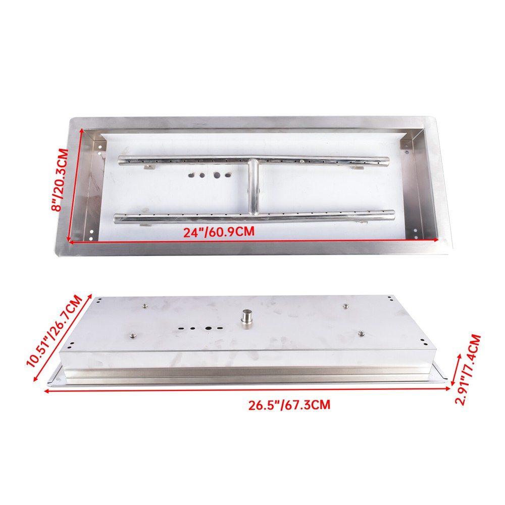 Stainless Steel Rectangular Fire Pit Pan Fire Pit Burner Kit with H-Burner