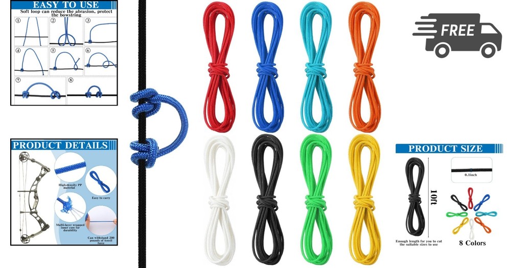 Archery D Loop Ropes Set of 8 for Compound Bow String and Release Knots