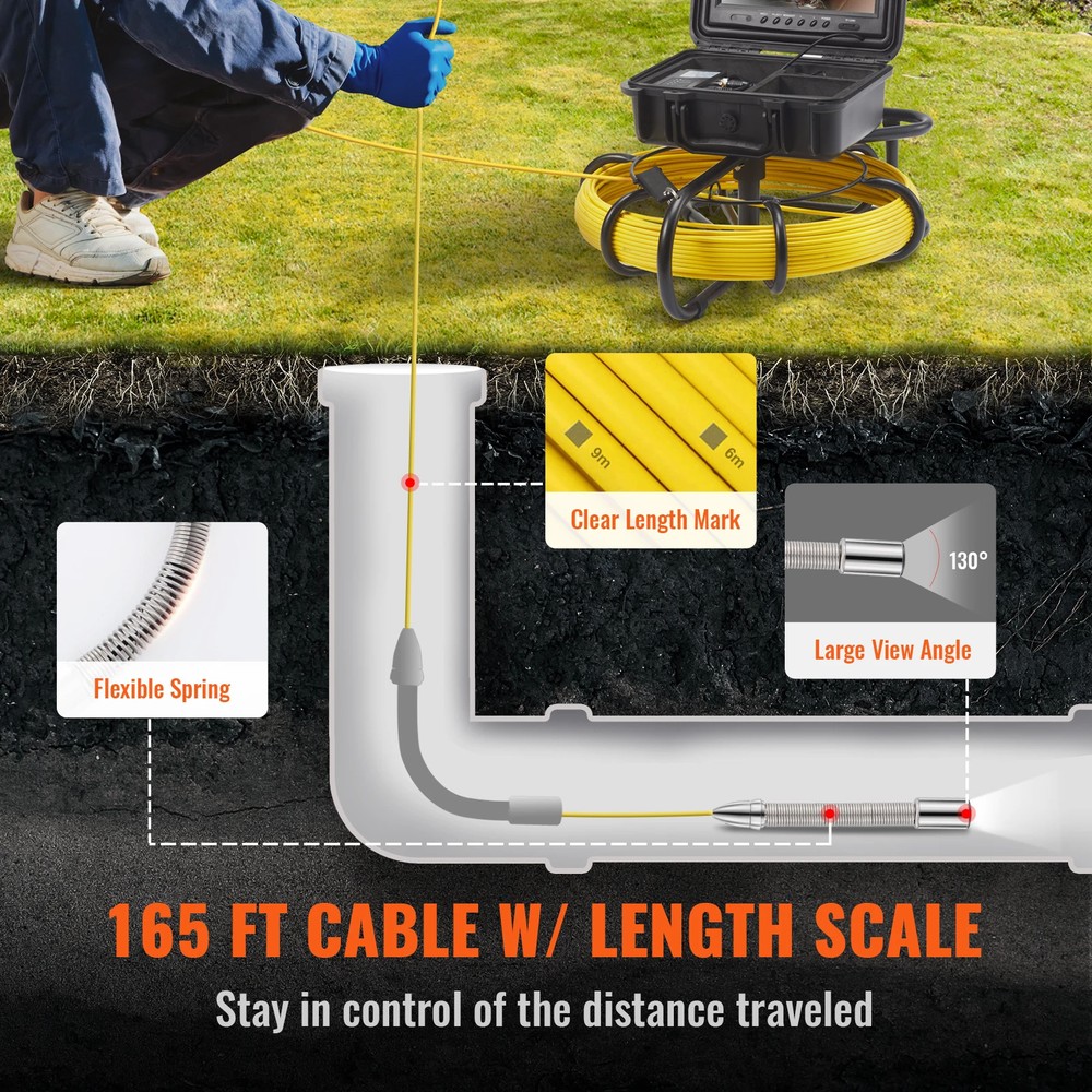 Sewer Camera 9" Screen Pipeline Inspection Camera w/ DVR Function Waterproof