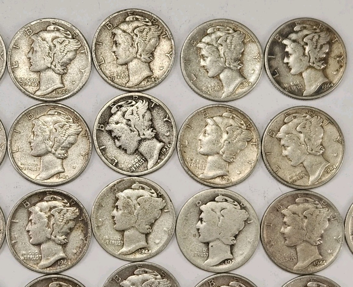 Roll of 50 Silver Mercury Dimes $5 Face Value 90% Silver Coins Mixed Dates ELM1