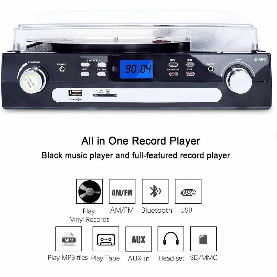 Bluetooth Record Player with Stereo Speakers Turntable for Vinyl to MP3