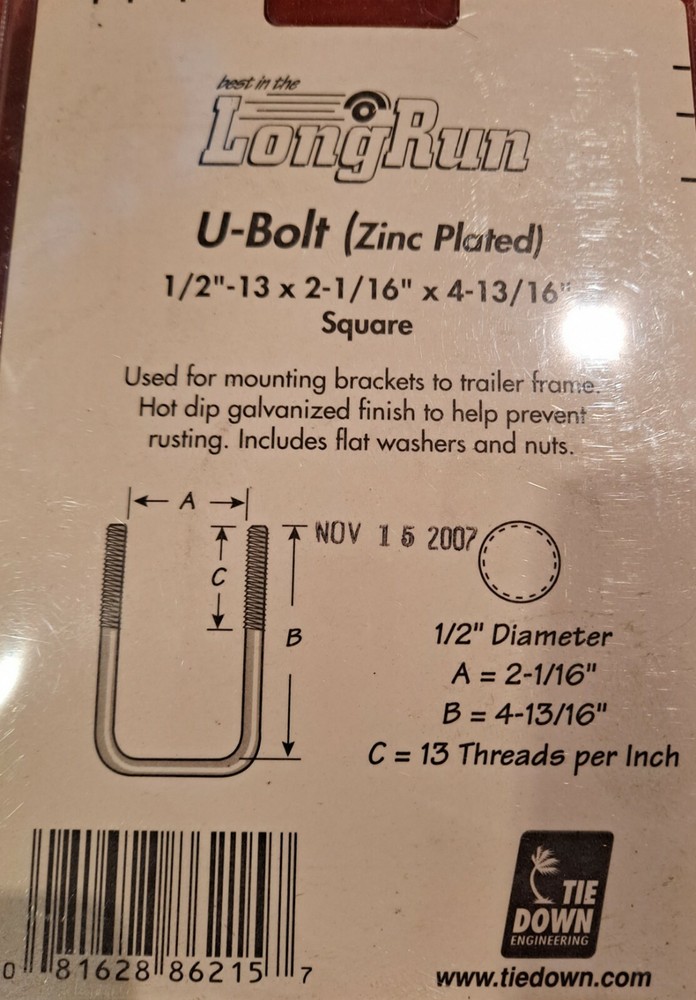 Tie Down Long Run U-Bolt