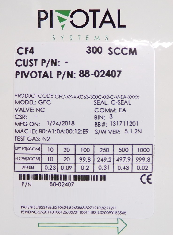 Pivotal Systems 88-02407 Mass Flow Controller MFC 300 SCCM CF4 New Surplus