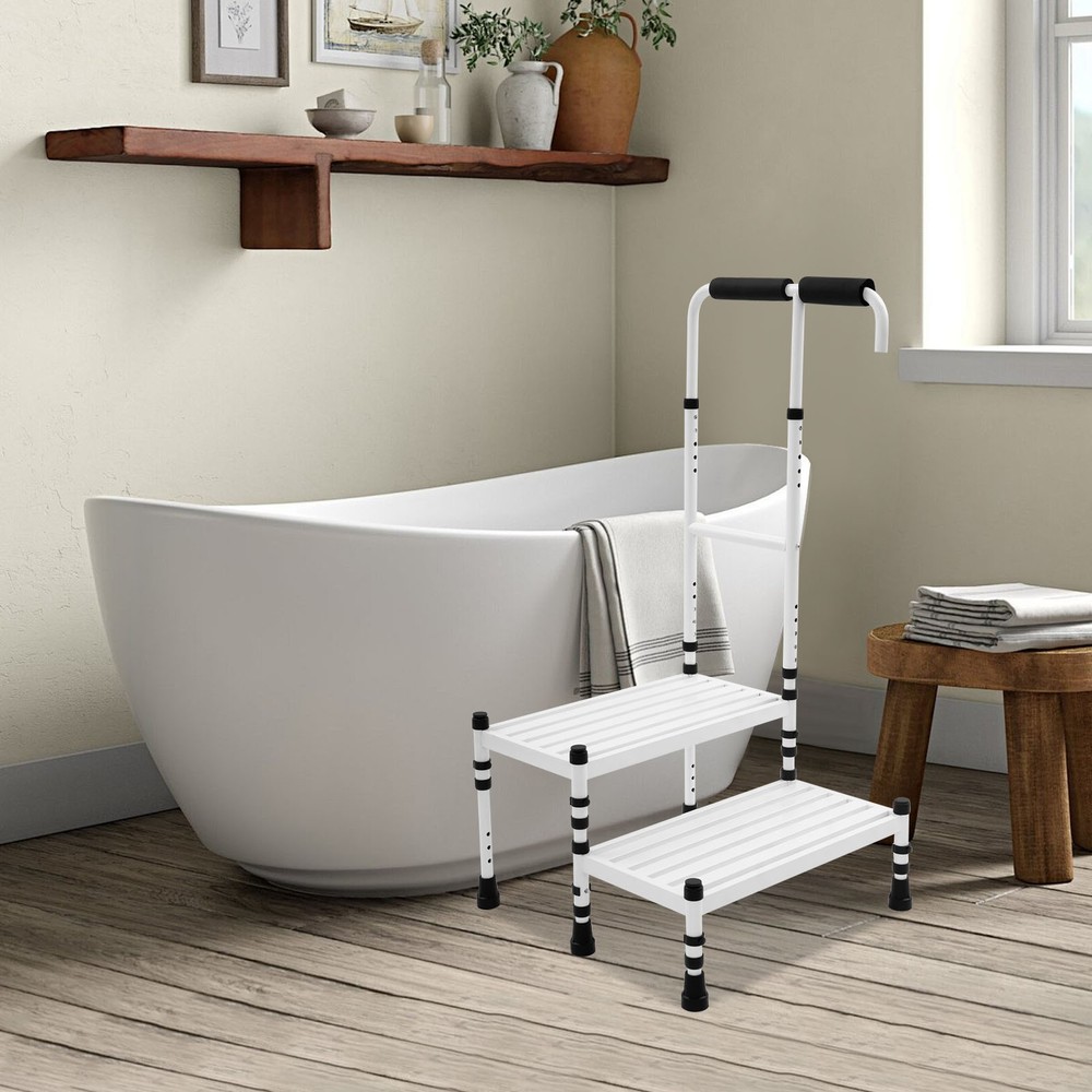 Double Step Stool With Adjustable Handle, Anti Slide Step Gap 21 Inches Long