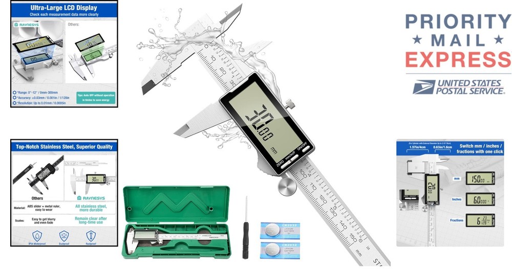High-Accuracy 6" Digital Caliper with Depth Probe & Waterproof Stainless Design