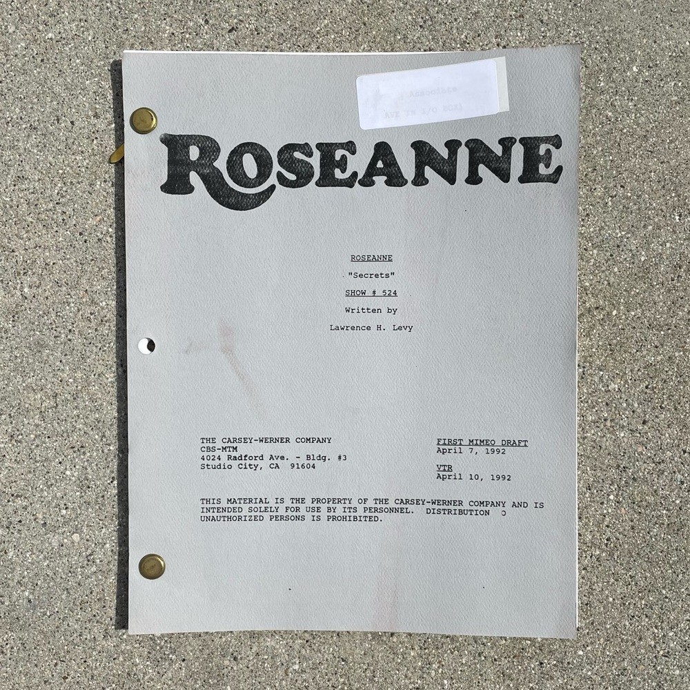 Roseanne Original 1992 Production Used First Draft Script Secrets Barr Metcalf