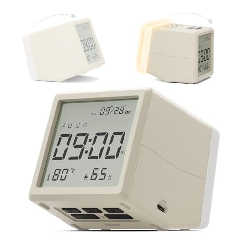 Digital Alarm Clock, with Battery Powered, Dimmable Night Light, Thermometer &