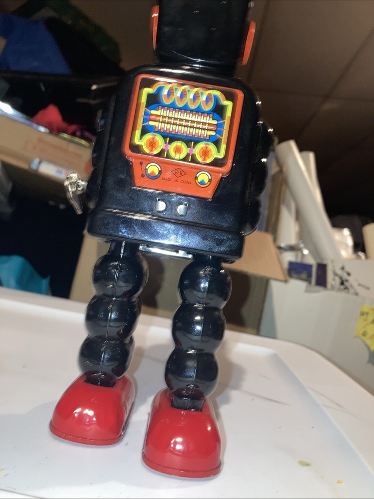 HIGH WHEEL ROBOT BLACK VERSION MECHANICAL WIND UP TIN ROBOT MINT